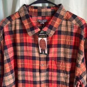 Eddie Bauer Men's Red/Orange Plaid Flannel Shirt